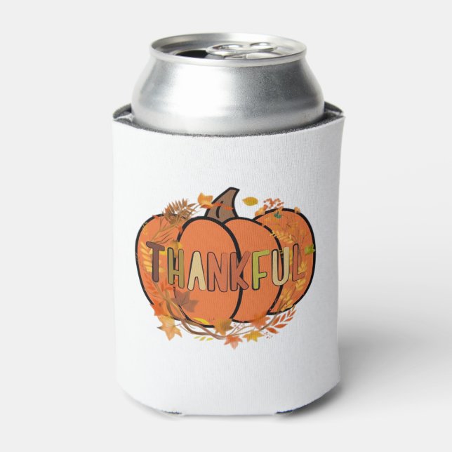 Thankful Pumpkin Thanksgiving T-Shirt - Gifts - De Can Cooler (Can Front)