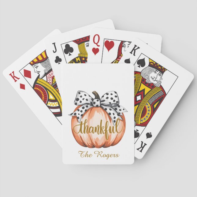 Thankful Pumpkin with Polka Dot Bow Playing Cards (Back)