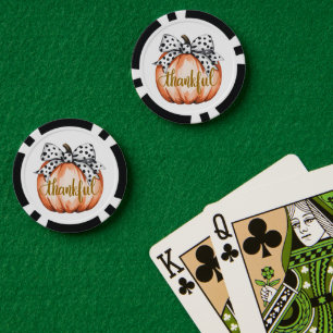 Thankful Pumpkin with Polka Dot Bow Poker Chips