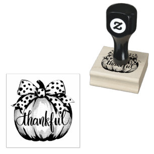 Thankful Pumpkin with Polka Dot Bow Rubber Stamp