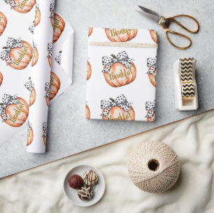 Thankful Pumpkin with Polka Dot Bow  Wrapping Paper