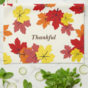 Thankful Red Orange Yellow Fall Maple Tree Leaves Tea Towel