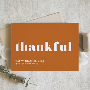 Thankful Retro Typography Orange Thanksgiving Holiday Card