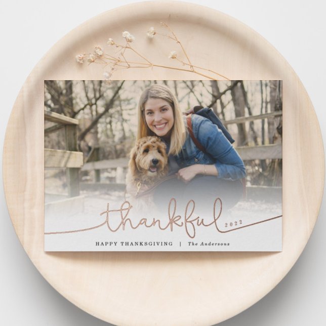Thankful Rose Gold Foil Thaksgiving Greeting Foil Holiday Card (Creator Uploaded)