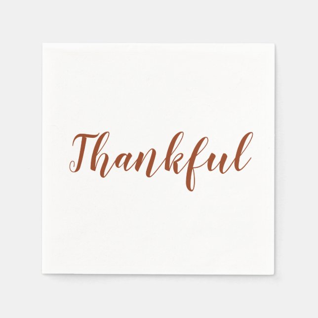 Thankful rust cinnamon white script thanksgiving napkin (Front)