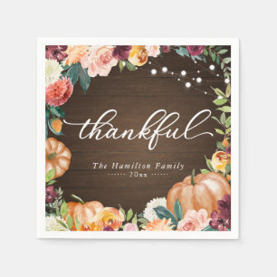 Thankful Rustic Fall Floral Thanksgiving Dinner Napkin