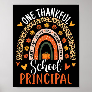 Thankful School Principal Thanksgiving Rainbow Leo Poster