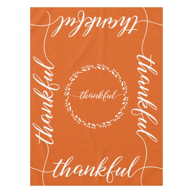 Thankful Script Burnt Orange Thanksgiving Tablecloth (Front)