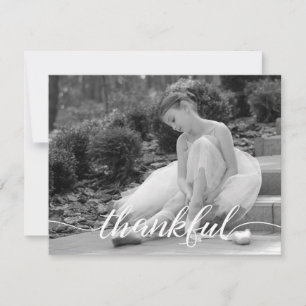 Thankful Script, Personalised Ballet black photo Thank You Card