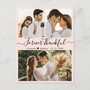 Thankful Script Photo Collage Wedding Thank You Postcard
