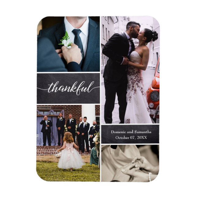 Thankful script Rustic Wedding Photo Collage Magnet (Vertical)