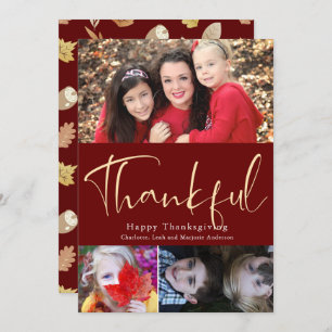 Thankful Script Thanksgiving 3 Photo Collage Card