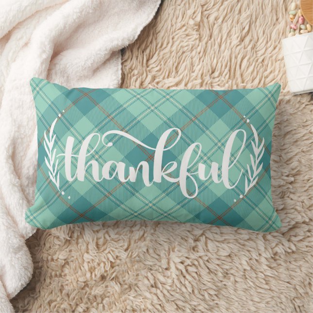 Thankful Season Thanksgiving Plaid Lumbar Cushion (Blanket)