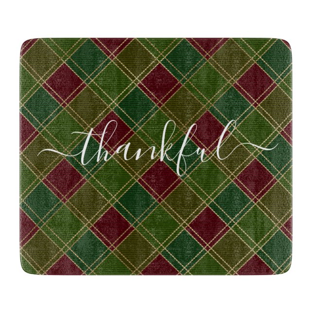 Thankful Season Thanksgiving Red Green Plaid  Cutting Board (Front)