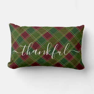 Thankful Season Thanksgiving Red Green Plaid Lumbar Cushion