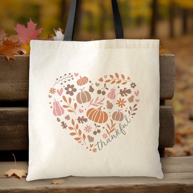 Thankful Seasonal Fall Heart Graphic Tote Bag (Creator Uploaded)
