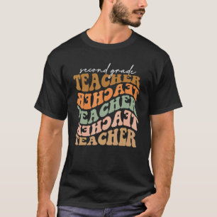 Thankful Second Grade Teacher Retro Fall Vibes Aut T-Shirt