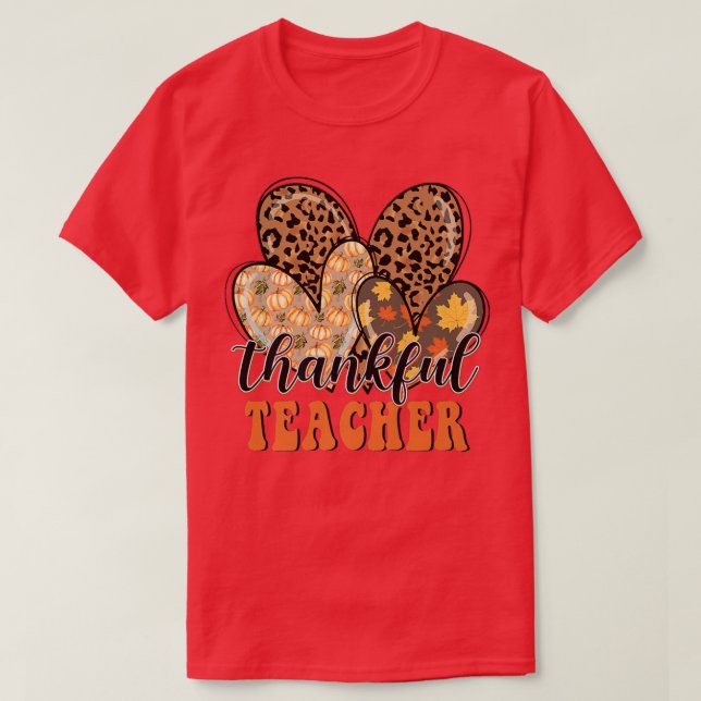 Thankful Teacher Cheetah Heart Teacher Life Thanks T-Shirt (Design Front)