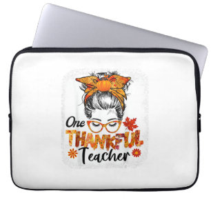 thankful teacher for women fall thanksgiving messy laptop sleeve