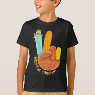 Thankful Teacher Funny Thanksgiving Peace Hand Sig T-Shirt