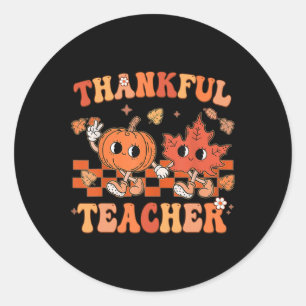 Thankful Teacher Retro Groovy Thanksgiving Fall 1  Classic Round Sticker