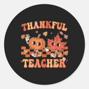 Thankful Teacher Retro Groovy Thanksgiving Fall  Classic Round Sticker