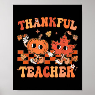 Thankful Teacher Retro Groovy Thanksgiving Fall Poster