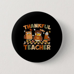 Thankful Teacher Retro Groovy Thanksgiving Fall Wo 6 Cm Round Badge