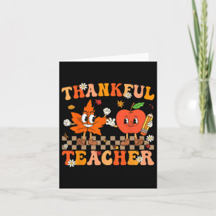 Thankful Teacher Retro Groovy Thanksgiving Fall Wo Card