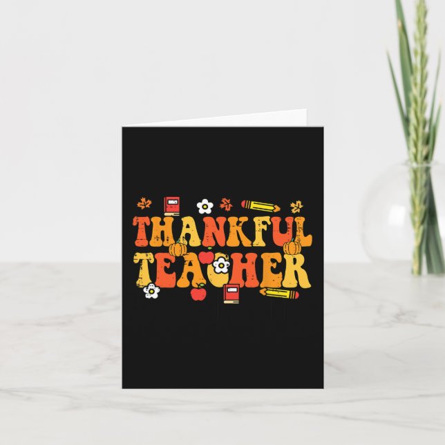 Thankful Teacher Retro Groovy Thanksgiving Fall Wo Card (Front)