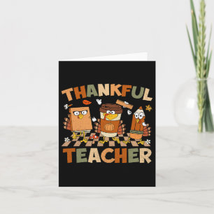 Thankful Teacher Retro Groovy Thanksgiving Fall Wo Card