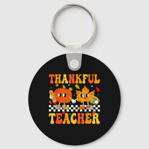 Thankful Teacher Retro Groovy Thanksgiving Fall Wo Key Ring