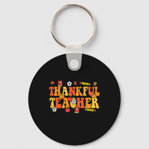 Thankful Teacher Retro Groovy Thanksgiving Fall Wo Key Ring