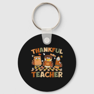 Thankful Teacher Retro Groovy Thanksgiving Fall Wo Key Ring