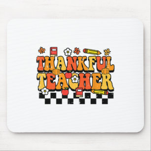 Thankful Teacher Retro Groovy Thanksgiving Fall Wo Mouse Pad