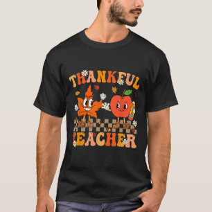 Thankful Teacher Retro Groovy Thanksgiving Fall Wo T-Shirt