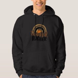 Thankful Teacher Thanksgiving Rainbow Leopard Fall Hoodie