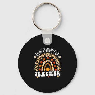 Thankful Teacher Thanksgiving Rainbow Leopard Fall Key Ring
