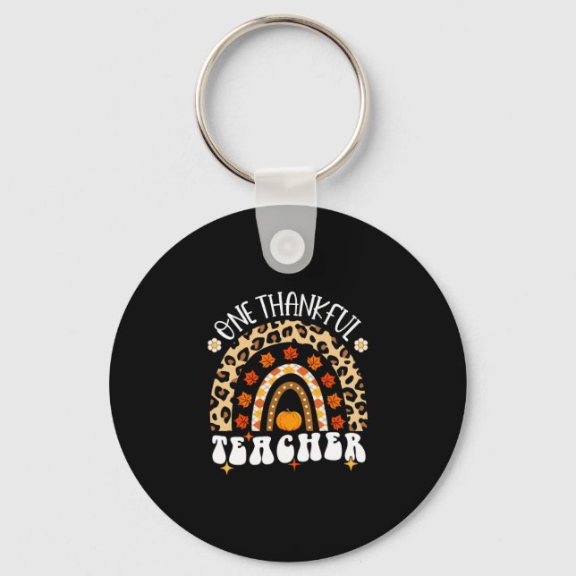 Thankful Teacher Thanksgiving Rainbow Leopard Fall Key Ring (Front)