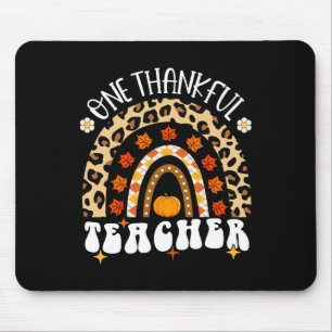 Thankful Teacher Thanksgiving Rainbow Leopard Fall Mouse Pad