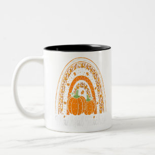 Thankful Teacher Thanksgiving Rainbow Leopard Fall Two-Tone Coffee Mug
