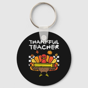 Thankful Teacher Thanksgiving Turkey Retro Fall Wo Key Ring