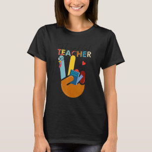 Thankful Teacher Turkey Peace Hand Sign Thanksgiv T-Shirt
