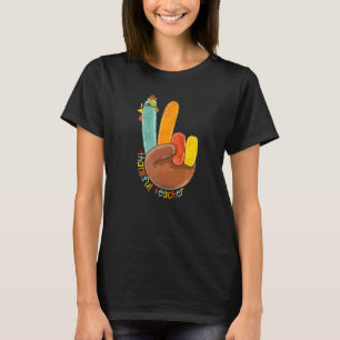Thankful Teacher Turkey Peace Hand Thanksgiving Te T-Shirt