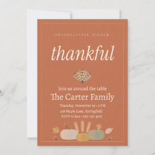 Thankful Terracotta Feather Thanksgiving Dinner Invitation