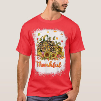 Thankful Thanksgiving Autumn Leopard Sunflower Pum T-Shirt