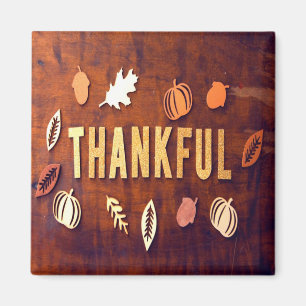 Thankful Thanksgiving Fall Leaves Pumpkin Magnet