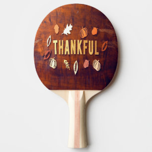Thankful Thanksgiving Fall Leaves Pumpkin Ping Pong Paddle