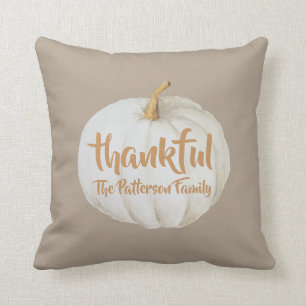 Thankful Thanksgiving Family Name pumpkin Cushion
