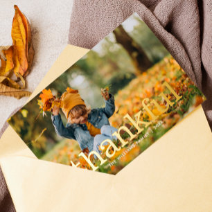 "Thankful" Thanksgiving Family Photo Foil Holiday Card